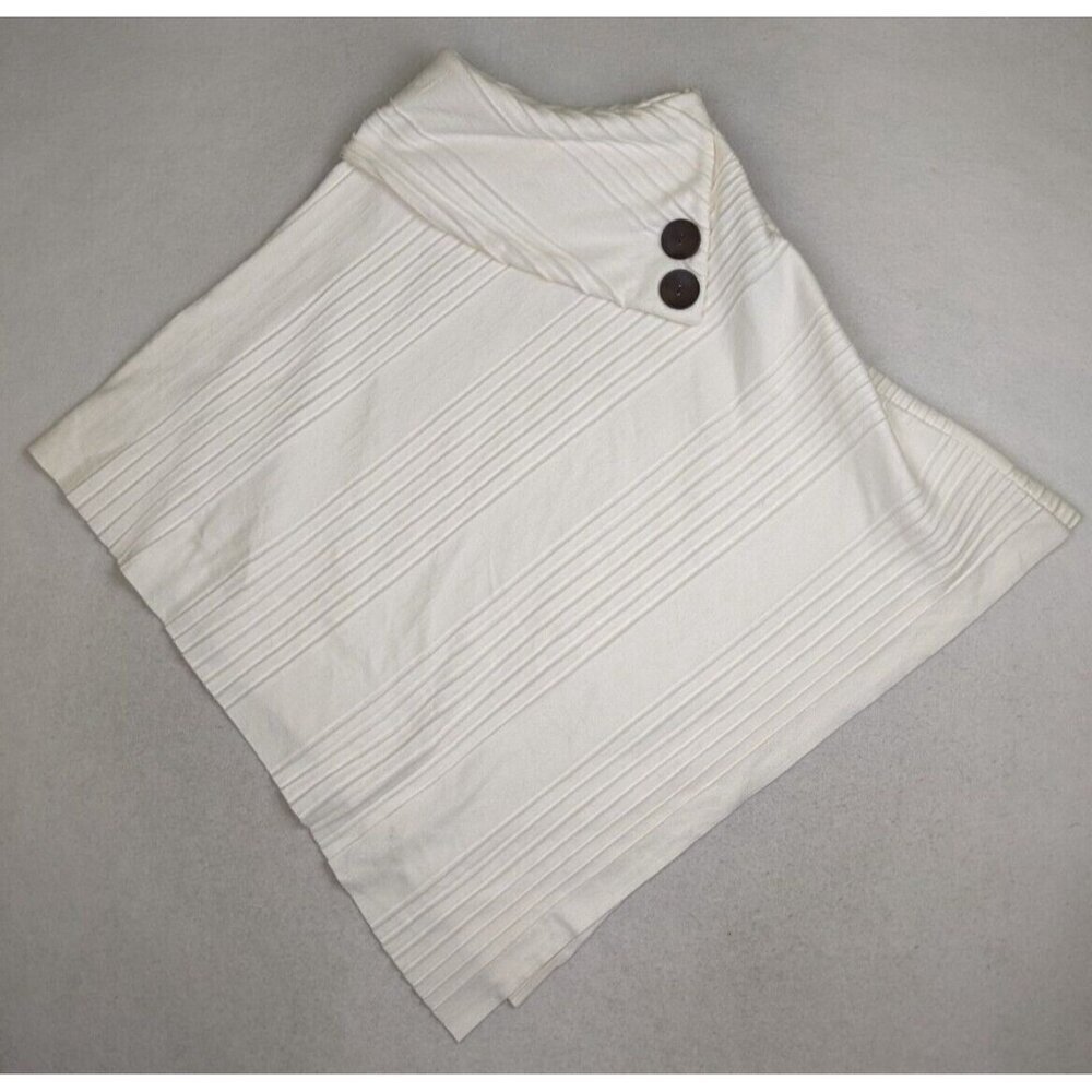 LE MODA - WOMEN'S IVORY WHITE FLEECE PONCHO SWEATER -